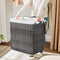 Wasmand, handgevlochten, wasmand van synthetisch rotan, met deksel en handgrepen, wassorteerder, opvouwbaar, waszak uitneembaar, grijs LCB52WG