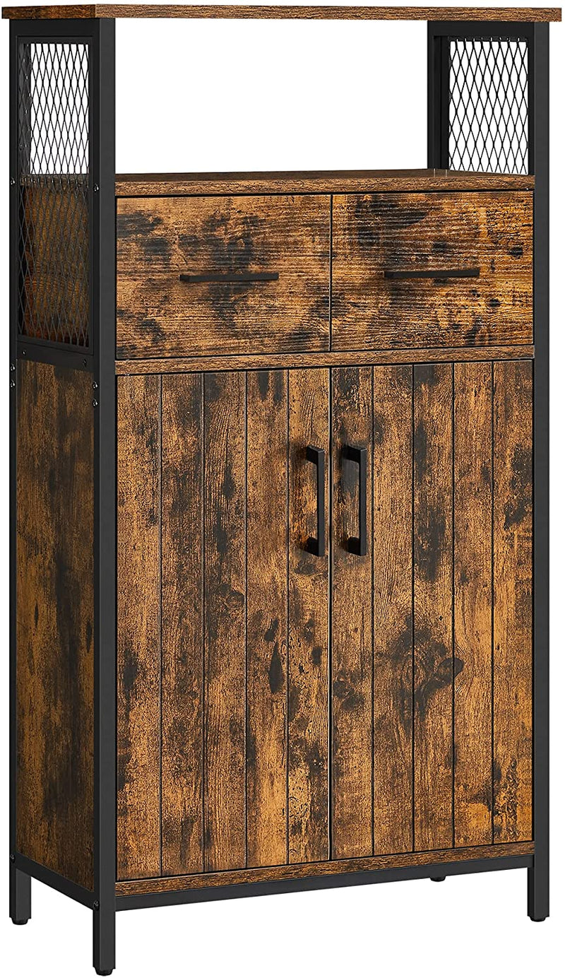 Badkamerkast, dressoir, opbergkast, verstelbare plank, stalen frame, voor woonkamer, keuken, industriële stijl, vintage bruin-zwart LSC261B01