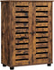 badkamerkast, opbergkast met lamellendeuren, 2 in hoogte verstelbare planken, voor badkamer, woonkamer, slaapkamer, hal, vintage bruin BBK142X01