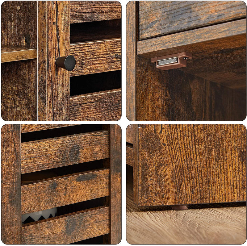 Dressoir, bijzetkast, keukenkast met legplanken, gangkast met lamellendeuren, vrijstaand, woonkamer, eetkamer, slaapkamer, vintage bruin LBF003X01