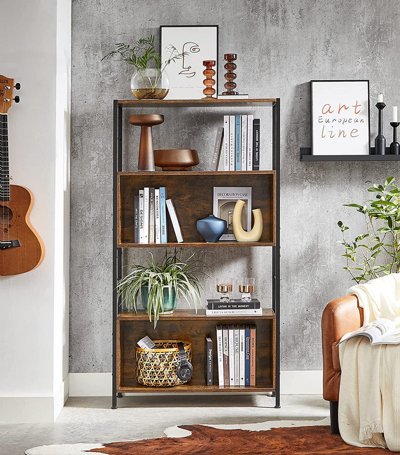 boekenplank, staande plank, open, opbergplank,, 80 x 30 x 148 cm, industrieel ontwerp, vintage bruin-zwart LLS106B01