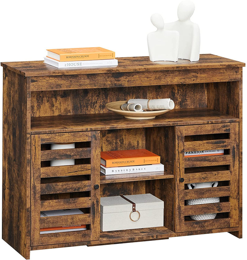 Dressoir, bijzetkast, keukenkast met legplanken, gangkast met lamellendeuren, vrijstaand, woonkamer, eetkamer, slaapkamer, vintage bruin LBF003X01