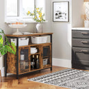 Dressoir, keukenkast, opbergkast met 2 transparante glazen deuren, verstelbare planken, voor keuken, eetkamer, 100 x 35 x 80 cm, industriële stijl, vintage bruin-zwart LSC095B01