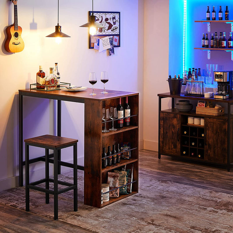 bartafel met schap, bartafel, keukentafel, 3 open schappen, eettafel, aanrecht, voor keuken, eetkamer, 110 x 60 x 100 cm, industrieel ontwerp, vintage bruin-zwart LBT016B01