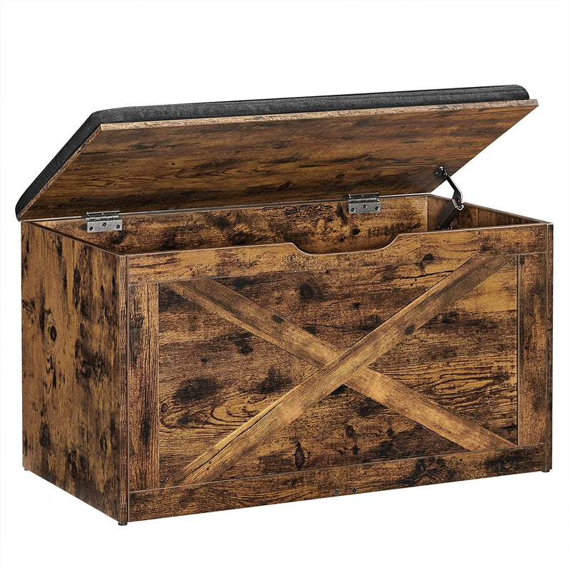 Schoenbank, zitkist, opbergkast, met bekleding, 76 x 40 x 48 cm, landhuisstijl, vintage bruin LHS056X01