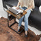 bijzettafel, C-vormige salontafel, laptoptafel met stoffen tas, voor woonkamer, slaapkamer, industrieel ontwerp, vintage bruin-zwart LET351B01