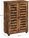 badkamerkast, opbergkast met lamellendeuren, 2 in hoogte verstelbare planken, voor badkamer, woonkamer, slaapkamer, hal, vintage bruin BBK142X01