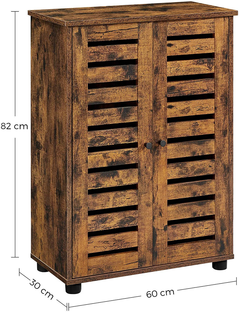 badkamerkast, opbergkast met lamellendeuren, 2 in hoogte verstelbare planken, voor badkamer, woonkamer, slaapkamer, hal, vintage bruin BBK142X01