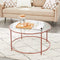 Bijzettafel Rond, Salontafel, Glazen Tafel met Metalen Frame, Gehard Glas, Nachtkastje, Sofa Tafel, voor Balkon, Rose Goud LGT021A02