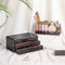 Make-up Organiser, 2-delige set Make-up Box, Cosmetische Organizer met 3 laden en 15 verschillende vakken, voor lippenstiften, borstels, zwart transparant en roségoud JKA002B01