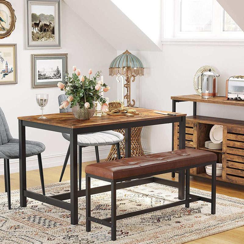 Keukentafel, eettafel, 120 x 75 x 75 cm, eetkamertafel voor 4 personen, ijzeren frame, industrieel design, vintage, donkerbruin, makkelijk op te bouwen