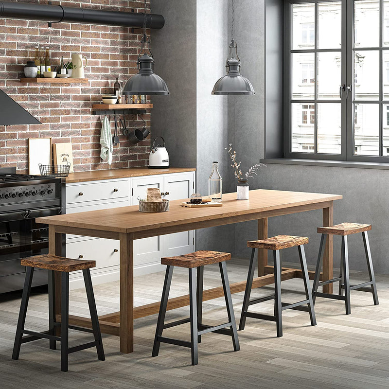 barkruk, kruk met gebogen zitting, set van 2, barstoelen, voor keuken, eetkamer, studeerkamer, industrieel ontwerp, vintage bruin-zwart LBC074B01