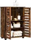 badkamerkast, opbergkast met lamellendeuren, 2 in hoogte verstelbare planken, voor badkamer, woonkamer, slaapkamer, hal, vintage bruin BBK142X01