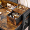 kaptafel, cosmeticatafel met krukje, 10 LED lampen, regelbare helderheid, spiegel, vintage bruin-zwart RVT015B01