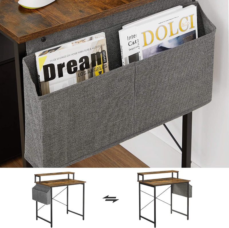Bureau, computerbureau met monitorstandaard, opbergtas, verstelbare poten, industrieel ontwerp, 80 x 55 x 90 cm, voor thuiskantoor, vintage bruin-zwart LWD080B01