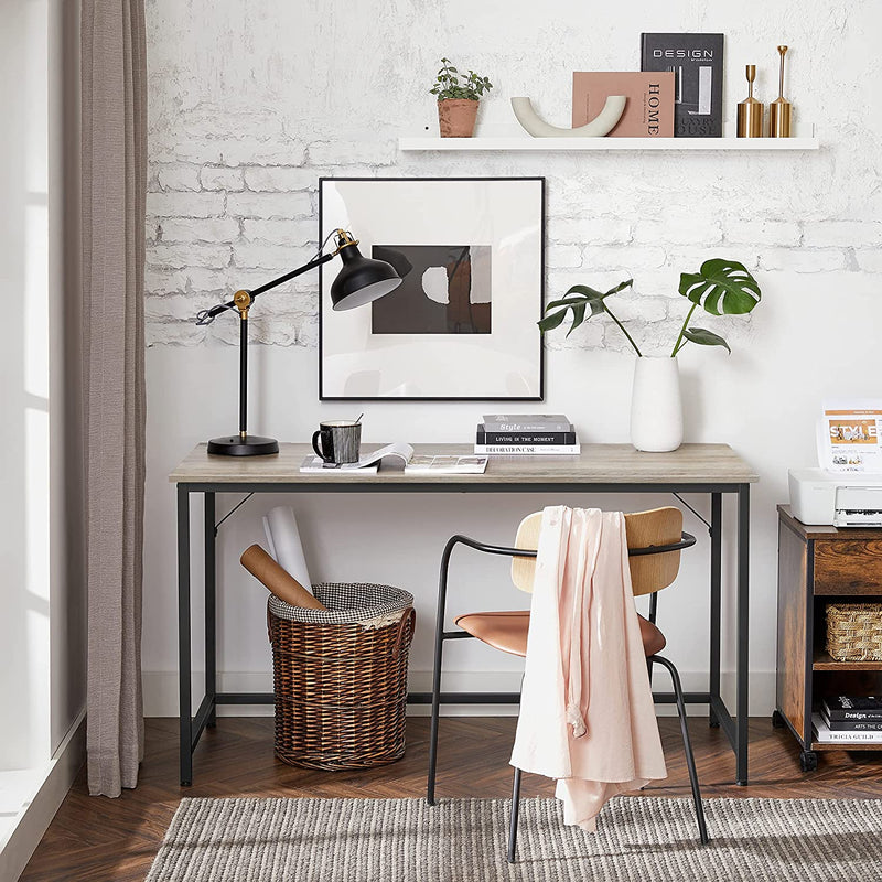 Bureau, computertafel, smalle bureautafel, 140 x 60 x 75 cm, studeerkamer, , grijs-zwart LWD043B02