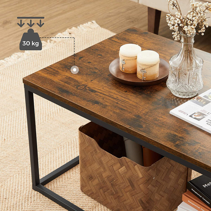 Salontafel,  stalen frame, 100 x 55 x 45 cm, eenvoudige montage, , vintage bruin-zwart LCT052B01