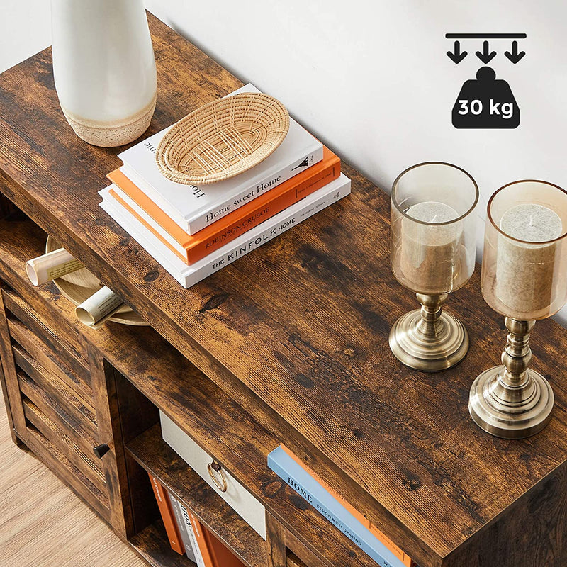 Dressoir, bijzetkast, keukenkast met legplanken, gangkast met lamellendeuren, vrijstaand, woonkamer, eetkamer, slaapkamer, vintage bruin LBF003X01