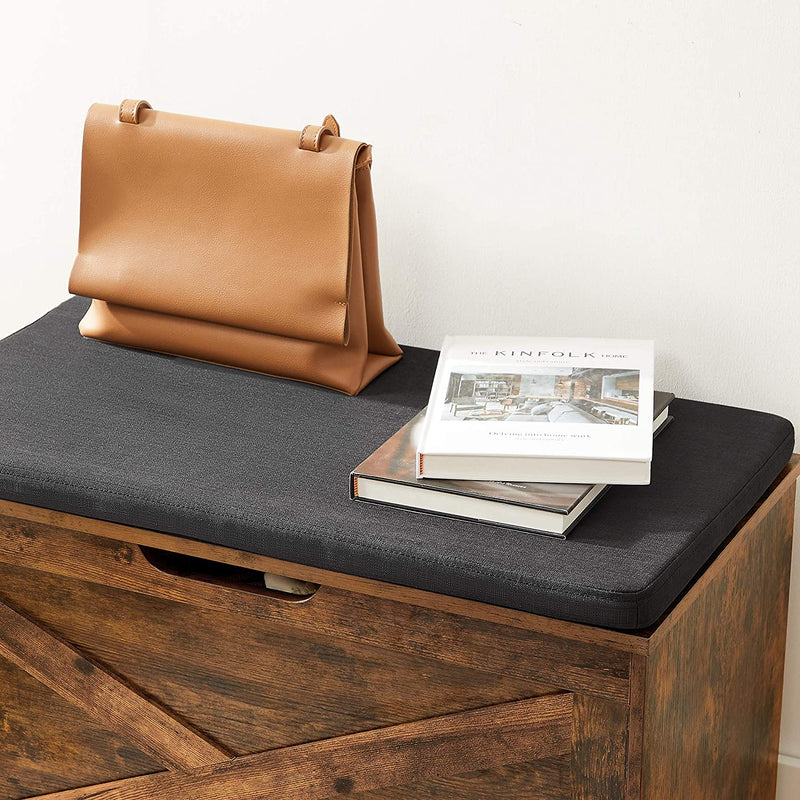 Schoenbank, zitkist, opbergkast, met bekleding, 76 x 40 x 48 cm, landhuisstijl, vintage bruin LHS056X01
