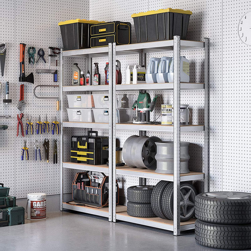 Storage planken, zware lasten, set van 2, kelderrekken, 180 x 90 x 40 cm, tot 875 kg belastbaar, planken, steekplanken, versterkt stalen frame, 5 verstelbare planken, zilver GLR040E02
