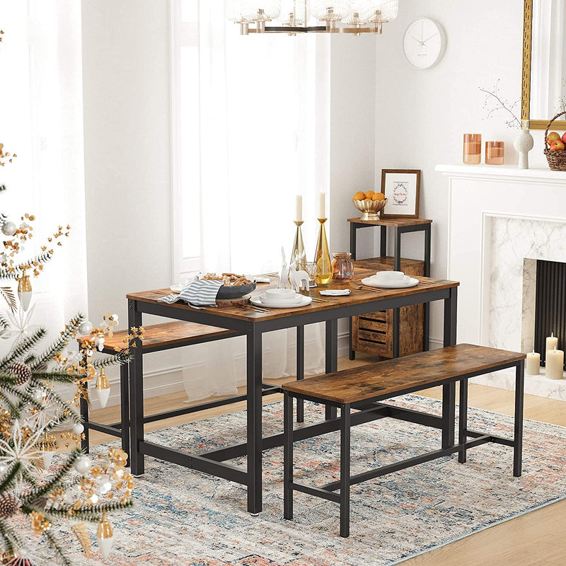 Keukentafel, eettafel, 120 x 75 x 75 cm, eetkamertafel voor 4 personen, ijzeren frame, industrieel design, vintage, donkerbruin, makkelijk op te bouwen