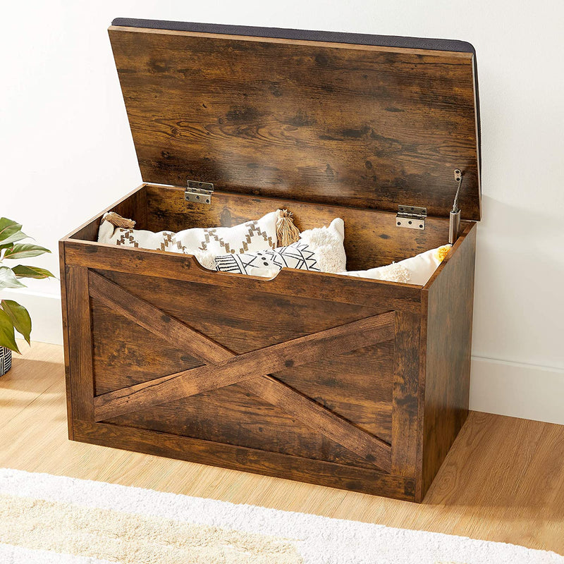 Schoenbank, zitkist, opbergkast, met bekleding, 76 x 40 x 48 cm, landhuisstijl, vintage bruin LHS056X01