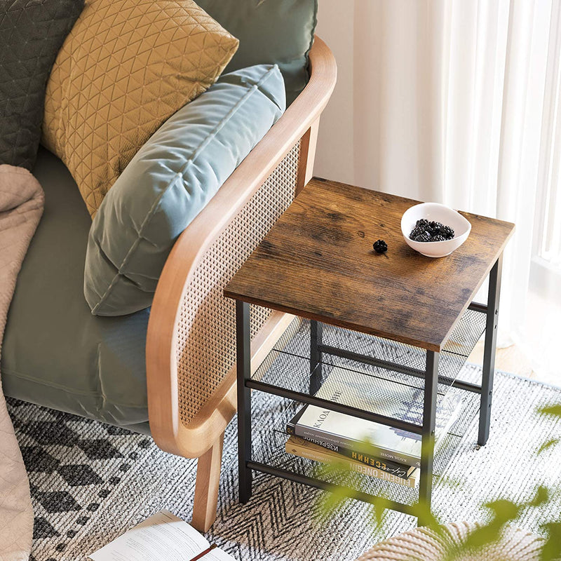 Nachtkastjes, set van 2 bijzettafels,, kleine salontafels met Vintage bruin-zwart LET24X