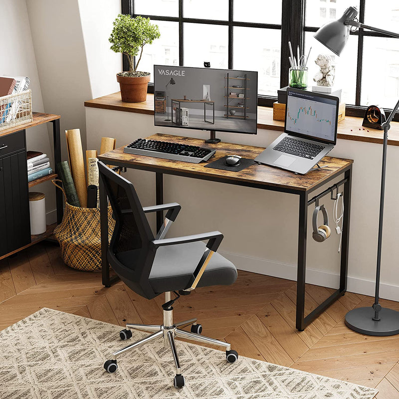 Bureau, computer bureau, bureau met 8 haken, 120 x 60 x 75 cm,  bruin-zwart LWD58X