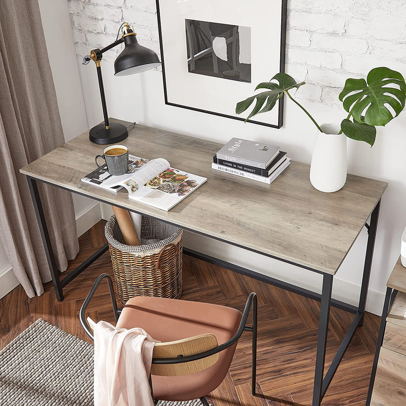 Bureau, computertafel, smalle bureautafel, 140 x 60 x 75 cm, studeerkamer, , grijs-zwart LWD043B02