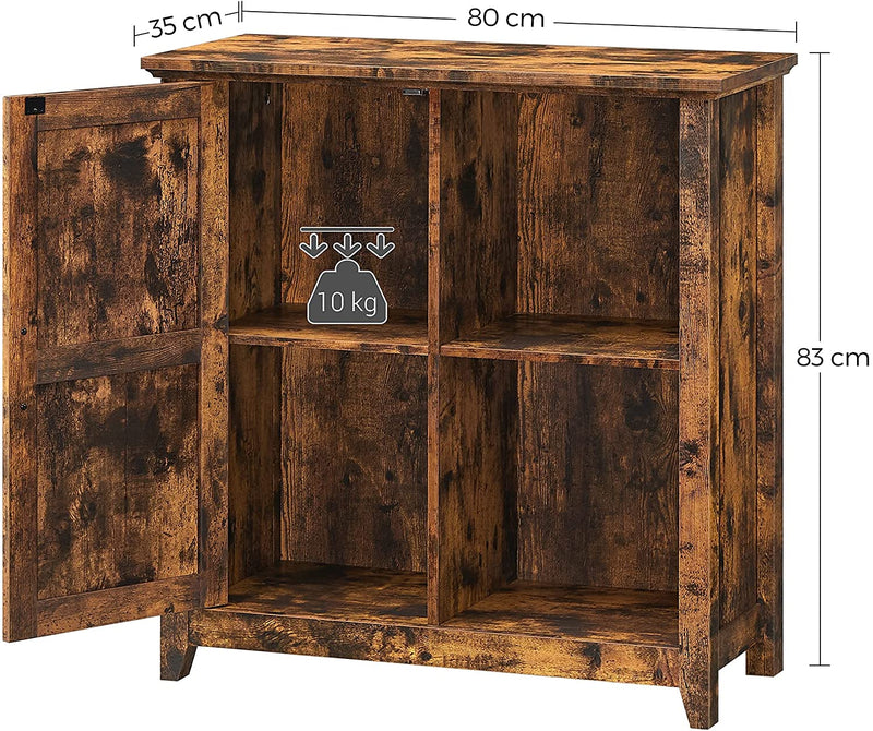 Dressoir, keukenkast met lamellendeuren en verstelbare planken, badkamerkast, woonkamer, hal, keuken, thuiskantoor, eetkamer, vintage bruin LBF001X01