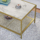 Salontafel, salontafel met gehard glas en dicht rasterwerk, gemaakt van metalen frame, , goudmarmeren look LGT031W01