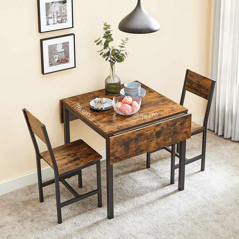 Eettafel, inklapbare keukentafel voor 2-4 personen, voor kleine ruimtes, vintage bruin-zwart KDT077B01