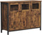 Sideboard, keukenkast, opbergkast, met glazen deuren, voor woonkamer, keuken, eetkamer, stalen frame, industriële stijl, vintage bruin-zwart LSC099B01