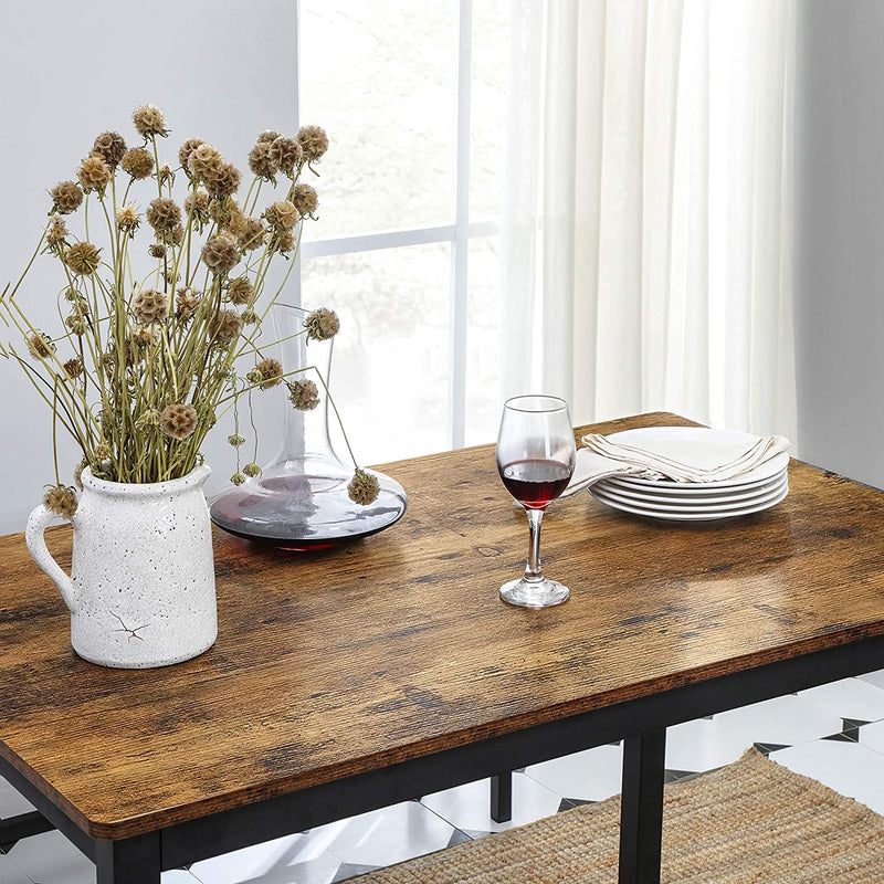 Eettafel, keukentafelset, 110 x 70 x 75 cm, met 2 banken van elk 97 x 30 x 50 cm, metalen frame, voor keuken, woonkamer, eetkamer, industrieel design, vintage bruin-zwart KDT070B01
