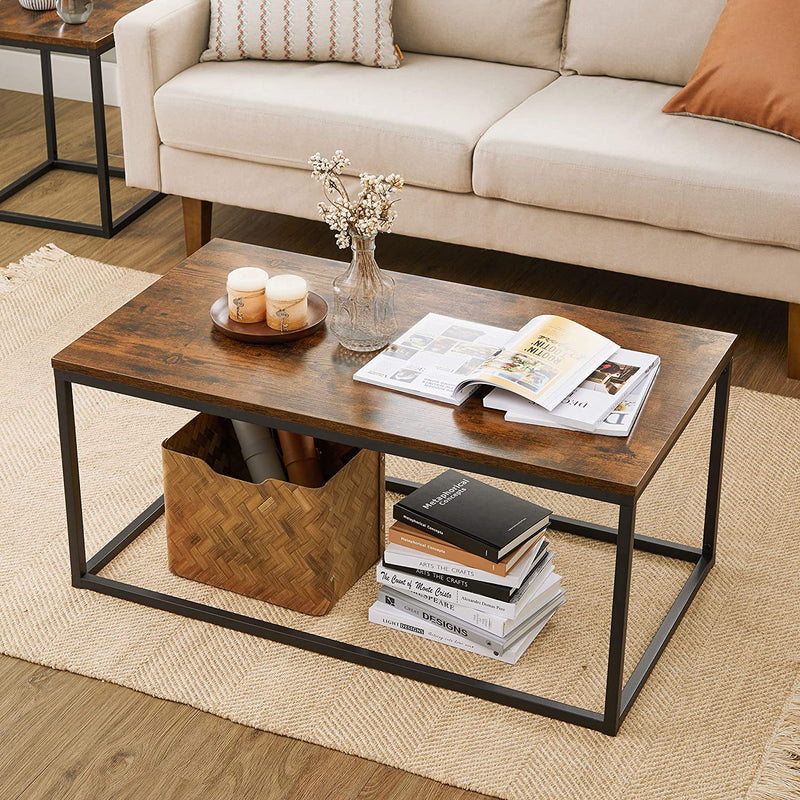 Salontafel,  stalen frame, 100 x 55 x 45 cm, eenvoudige montage, , vintage bruin-zwart LCT052B01