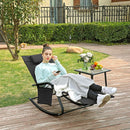 Tuinstoel, ligstoel, schommelstoel met hoofdsteun en zijvak, ijzeren frame, kunstvezelstof, ademend, comfortabel, belastbaar tot 150 kg, zwart GCB23BKV1