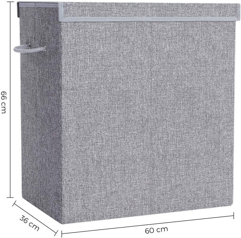 wasmand, imitatielinnen wasmand, wassorteermachine, waskist met aparte compartimenten, magnetisch deksel en handvatten, opvouwbaar, waszak afneembaar, grijs LCB02G