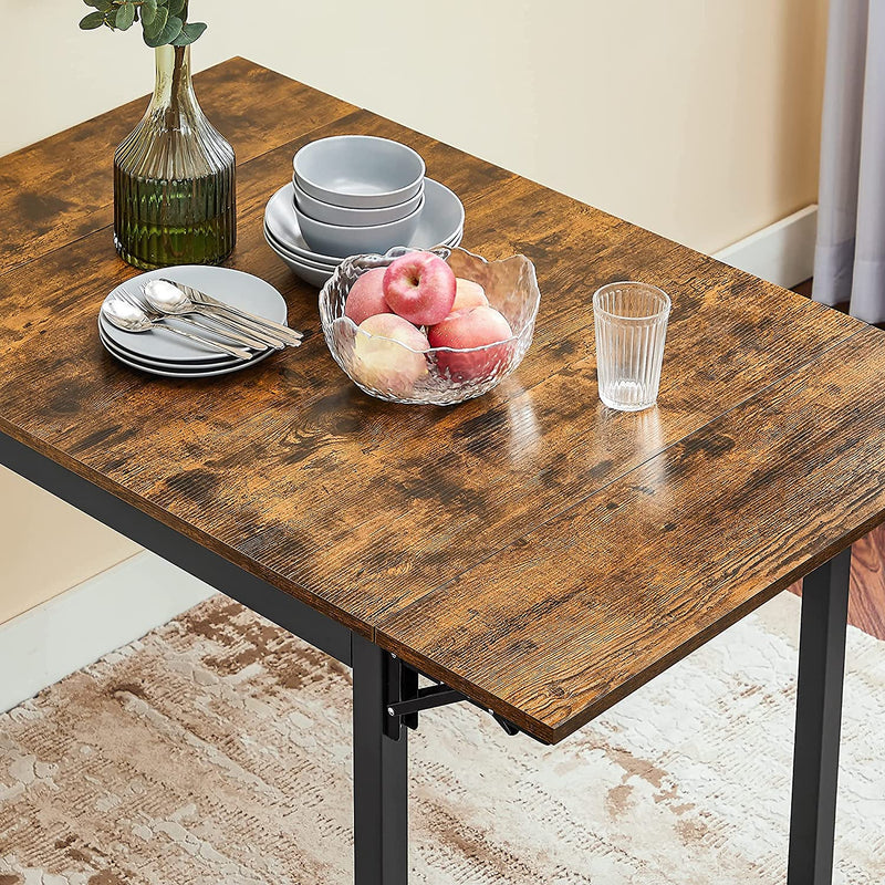 Eettafel, inklapbare keukentafel voor 2-4 personen, voor kleine ruimtes, vintage bruin-zwart KDT077B01