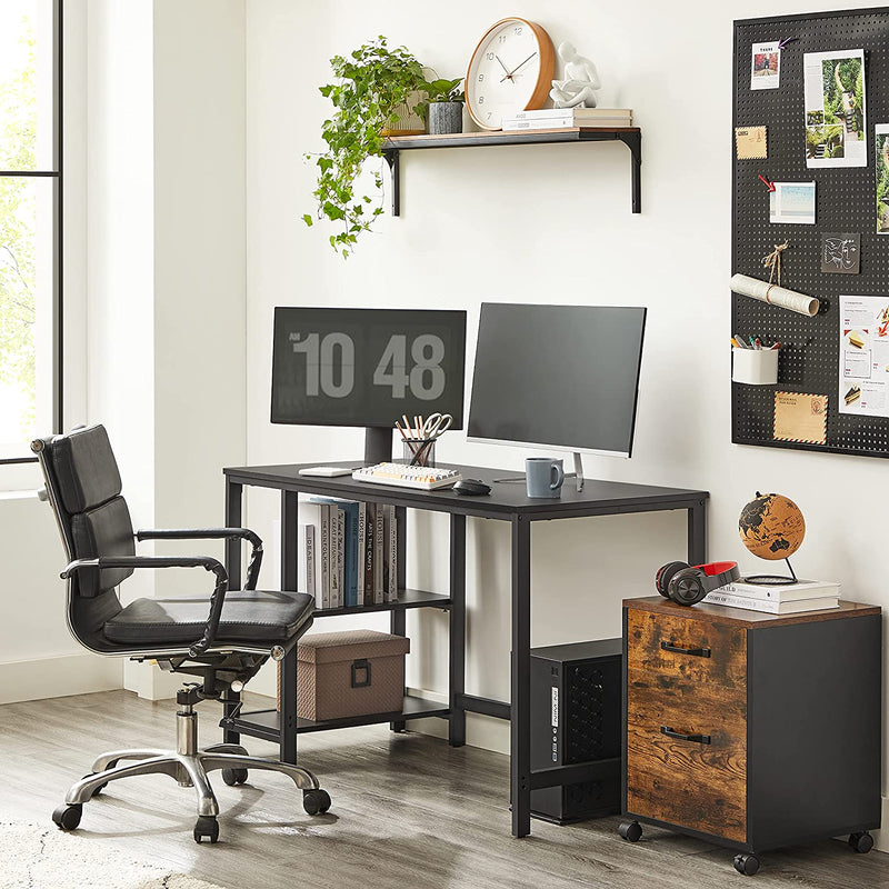 Bureau, computertafel, PC-tafel, bureautafel, met 2 legplanken rechts of links, , zwart LWD047B16