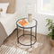 Bijzettafel rond, kleine salontafel, glazen tafel met metalen frame, nachtkastje, sofatafel, balkon, gehard glas, zwart LGT020B01