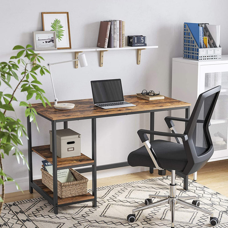 Bureau, computertafel, pc-tafel, bureautafel, met 2 legplanken rechts of links,  bruin-zwart LWD47X