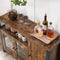 Sideboard, keukenkast, opbergkast, met 3 deuren, voor woonkamer, keuken, eetkamer, 110 x 33 x 75 cm, industriële stijl, vintage-bruin-zwart LSC096B01