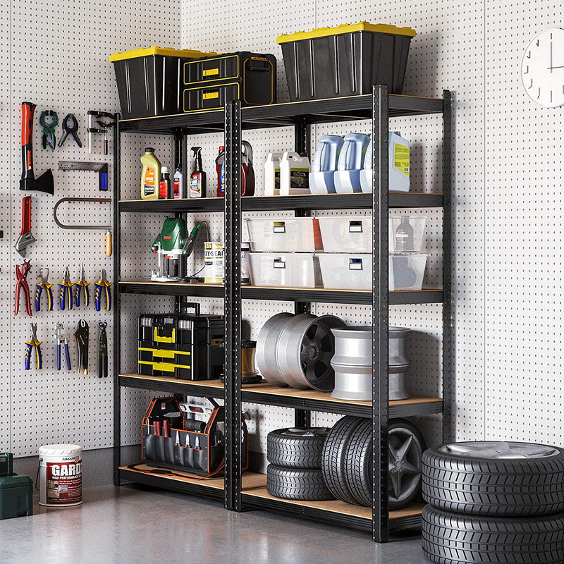 Magazijnrekken, zware lasten, set van 2, kelderrekken, 180 x 90 x 40 cm, tot 875 kg belastbaar, planken, steekplanken, versterkt stalen frame, 5 verstelbare planken, zwart GLR040B02