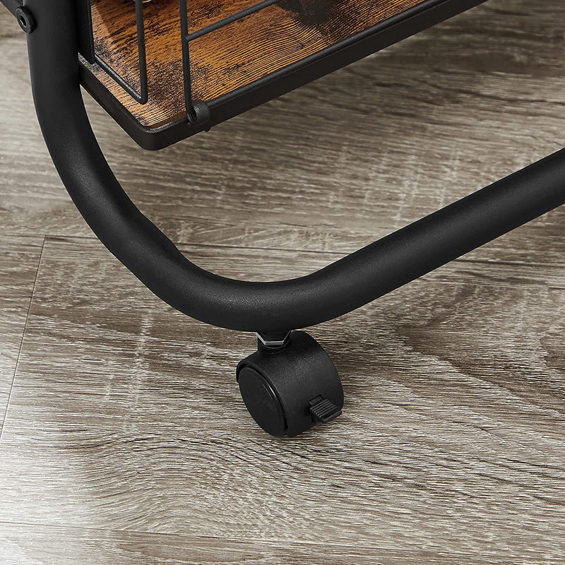 Serveerwagen, keukenwagen, keukenrek op wielen, trolley met 3 niveaus, wielen 360° draaibaar, voor keuken, eetkamer, woonkamer, werkkamer, vintage bruin-zwart LRC031B01