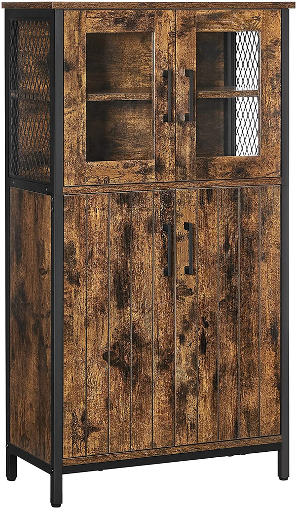 Badkamerkast, dressoir, opbergkast, verstelbare plank, stalen frame, voor woonkamer, keuken, industriële stijl, vintage bruin-zwart LSC260B01
