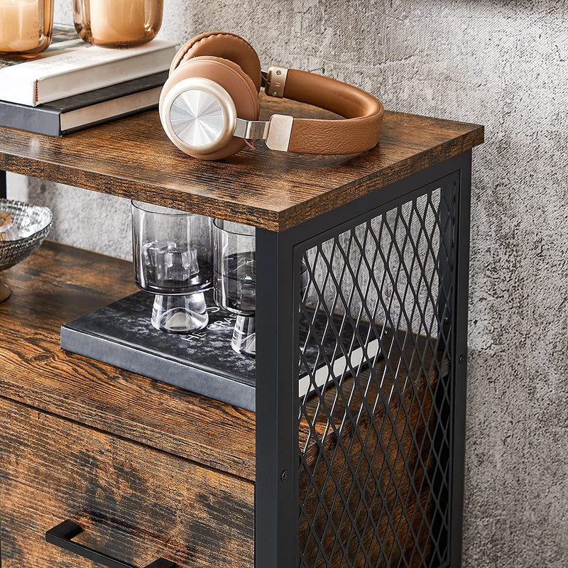 Badkamerkast, dressoir, opbergkast, verstelbare plank, stalen frame, voor woonkamer, keuken, industriële stijl, vintage bruin-zwart LSC261B01