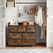 Commode, kast, 7 stoffen laden met handgrepen, metalen frame, industrieel design, vintage bruin-zwart LTS137B01