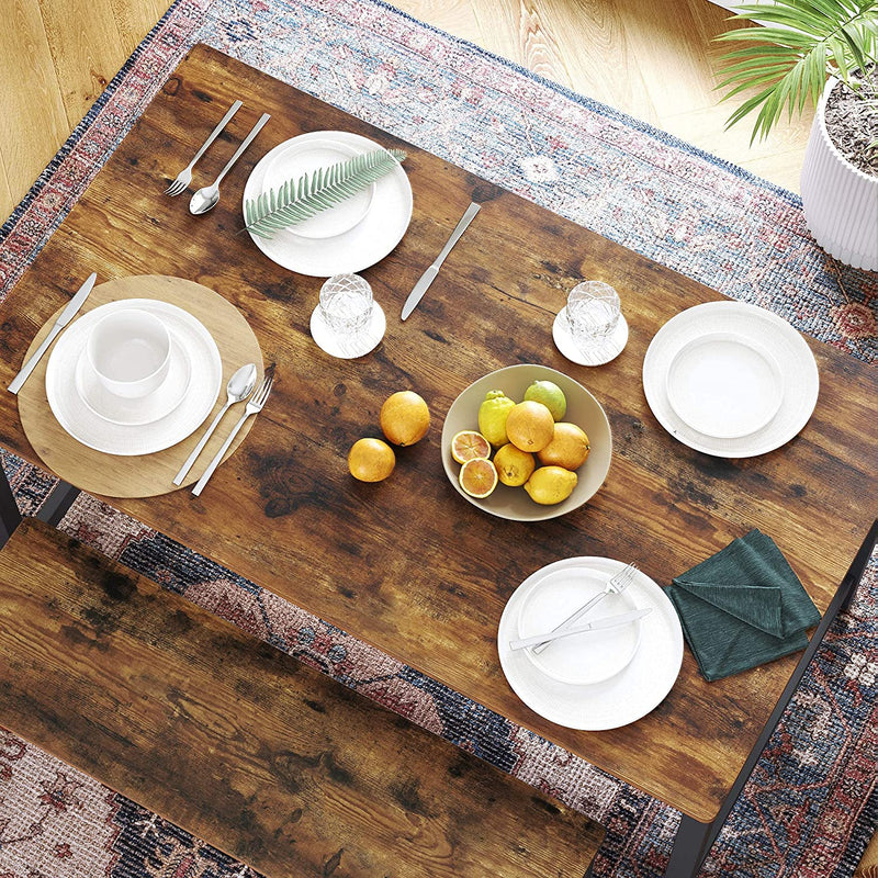 Keukentafel, eettafel, 120 x 75 x 75 cm, eetkamertafel voor 4 personen, ijzeren frame, industrieel design, vintage, donkerbruin, makkelijk op te bouwen